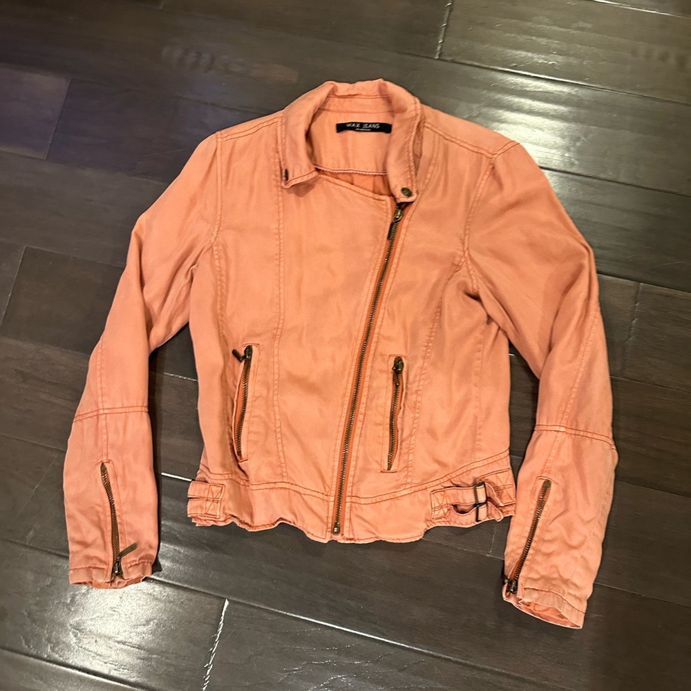 Max Jeans Moto Side Zipper Pink Jacket Size XS